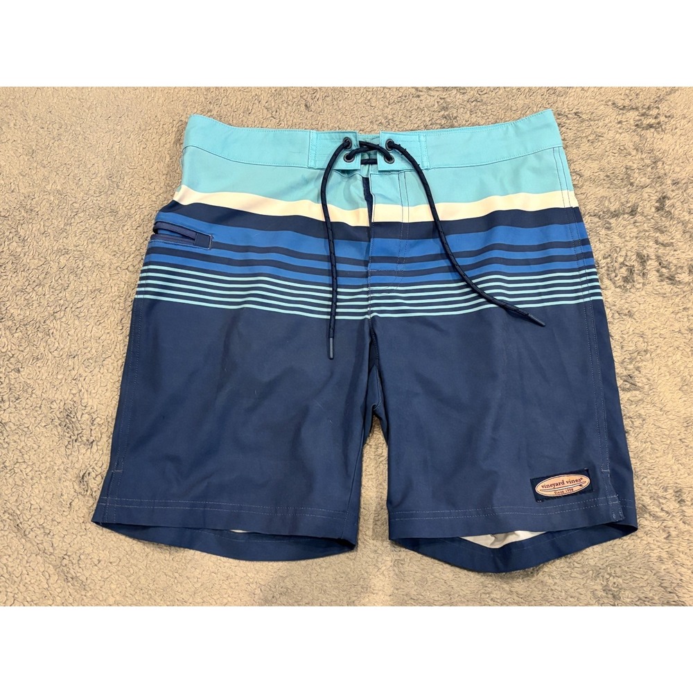 Vineyard Vines Board Shorts Mens 30 Performance Swimwear Trunks Blue Stripe